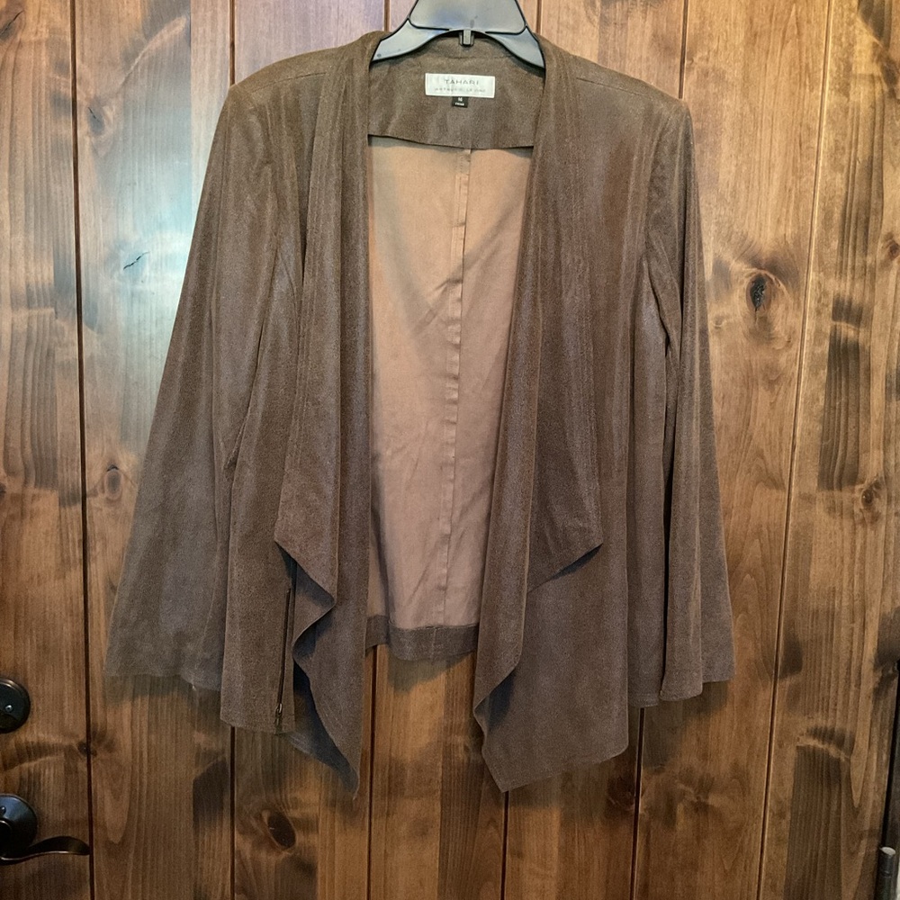 Tahari Chocolate Open Front Jacket